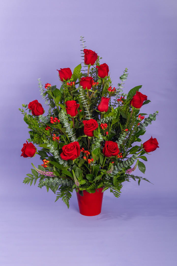 Arreglo de 14 rosas rojas