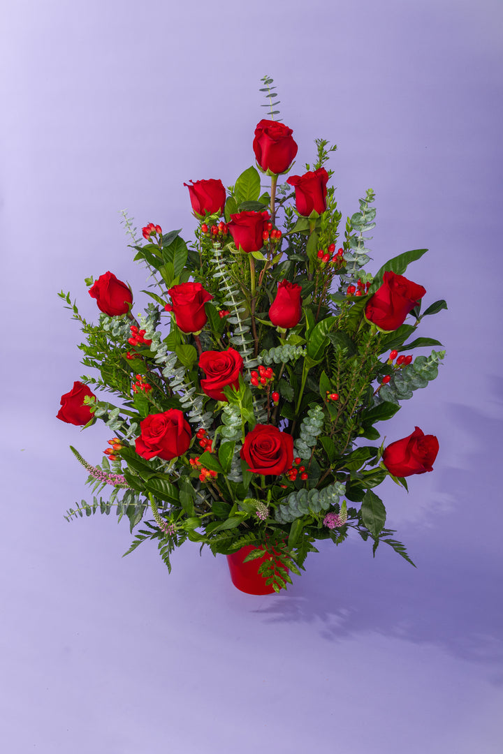 Arreglo de 14 rosas rojas