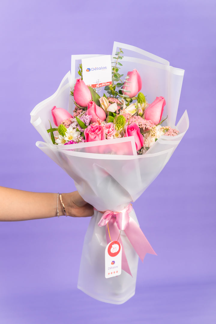 Ramo de 6 rosas rosadas